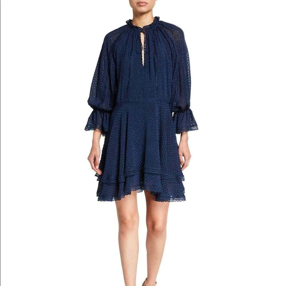 Alice + Olivia Joanne Dress Size 8 Navy Blue Tiered Ruffle